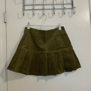Forever 21 Olive Green Corduroy Pleated Mini Skirt